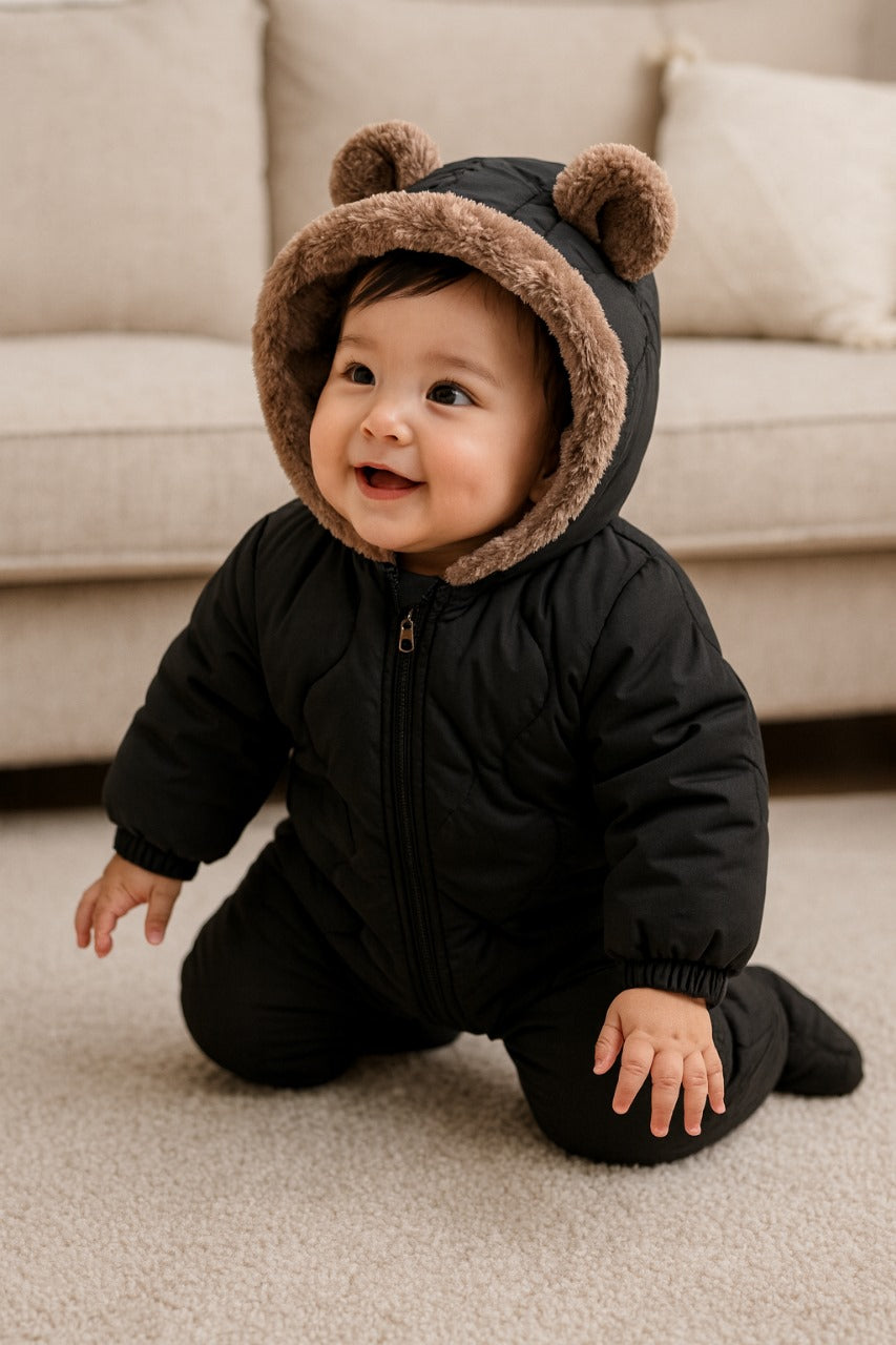 Baby Fleece Strampler mit Hoodie (0–2 Jahre) – Kuscheliges Overall mit Fellfutter