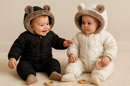 Baby Fleece Strampler mit Hoodie (0–2 Jahre) – Kuscheliges Overall mit Fellfutter